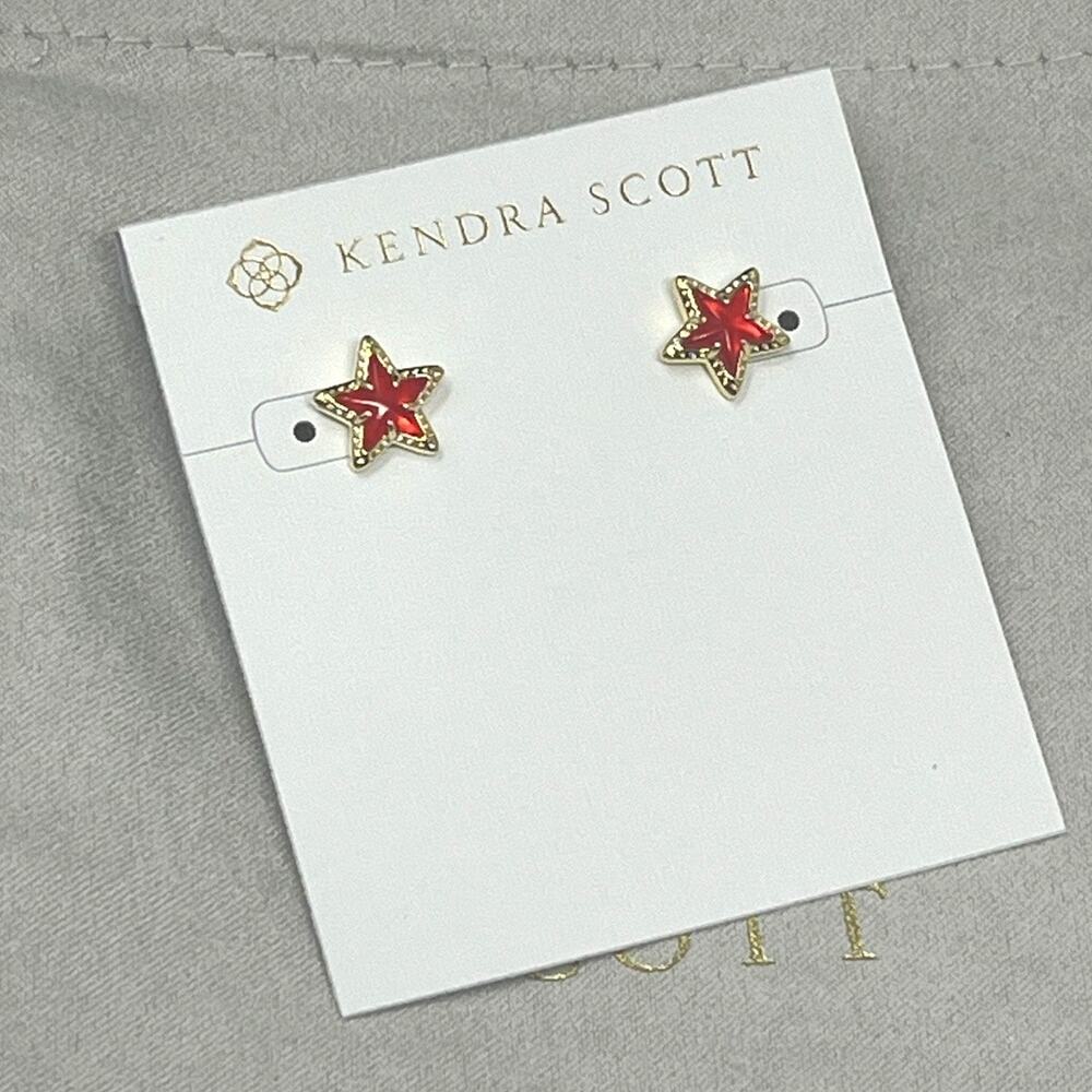 Kendra Scott Cassidy Star Stud Earrings Red Illusion Gold Star | NWT